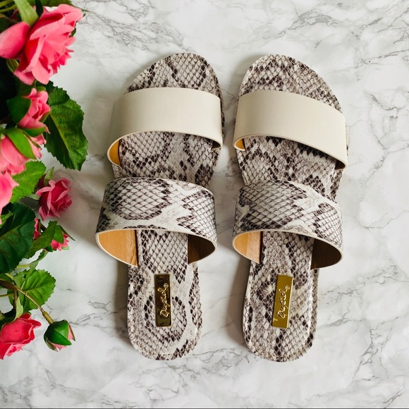 Snake Print & Cream Double Band Slides - Picture 2 of 3